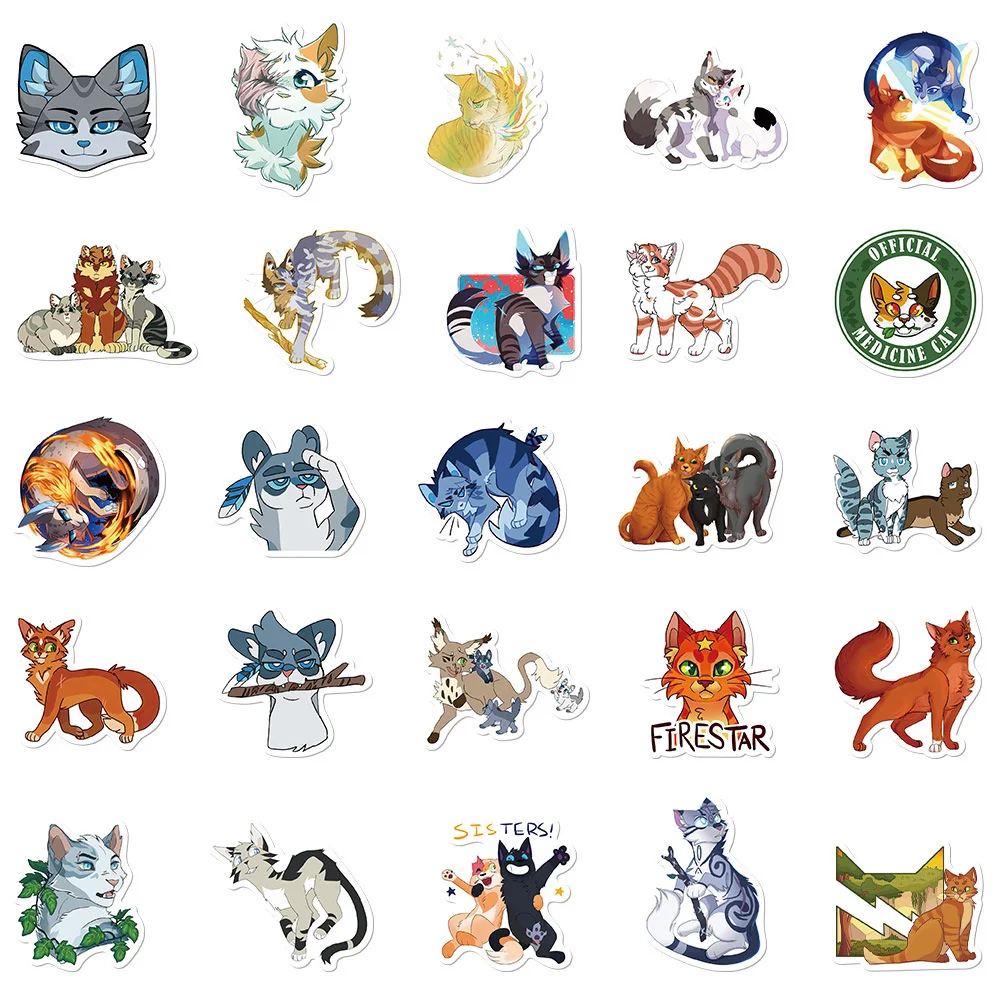 50PCS Cartoon Cute Warrior Cat Personality Creative Sticker Guitar Computer Refrigerator Car Waterproof Sticker
