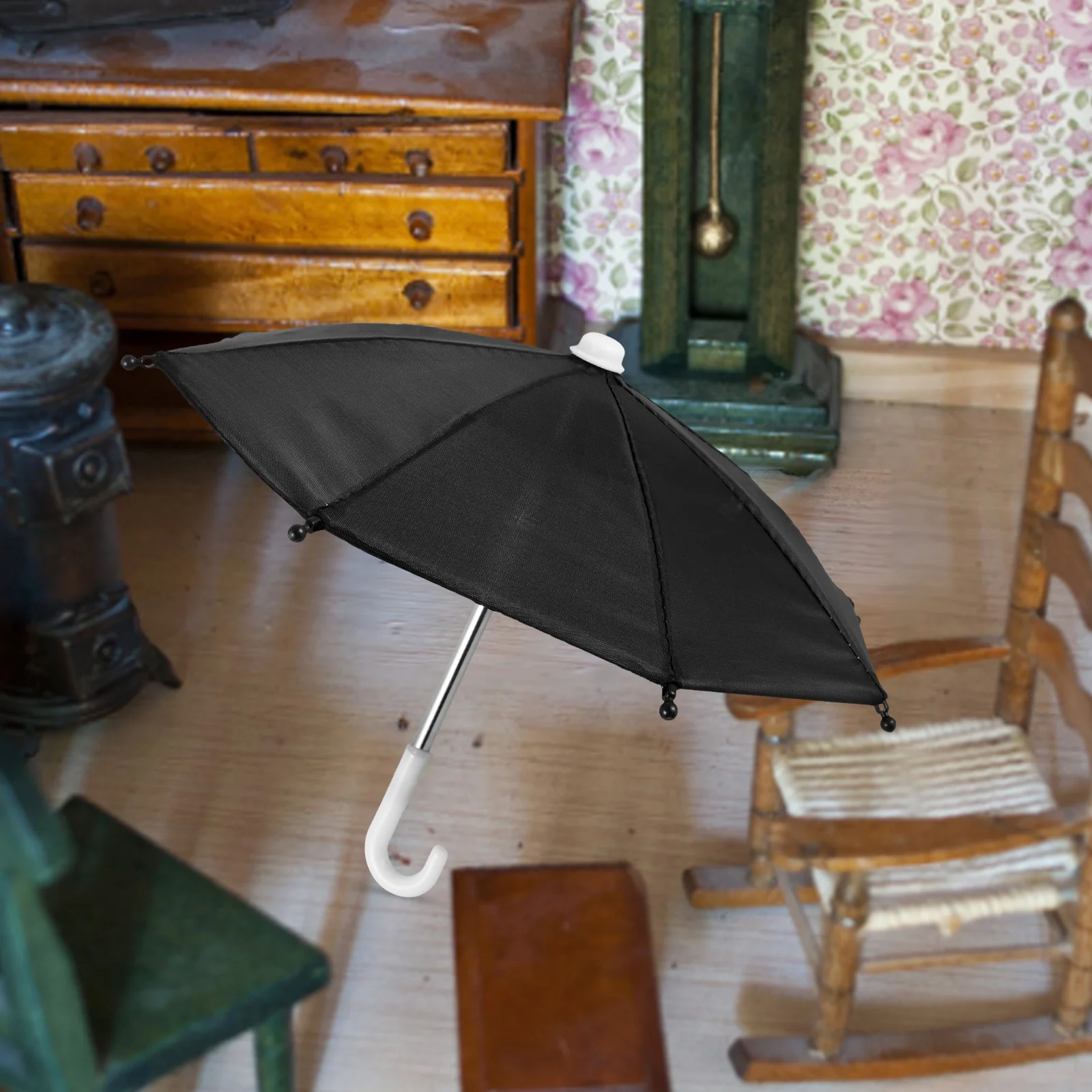 2Pcs 미니어처 비 우산 내구성 미니 하우스 액세서리 세련된 로맨틱 작은 장면 장식 우산