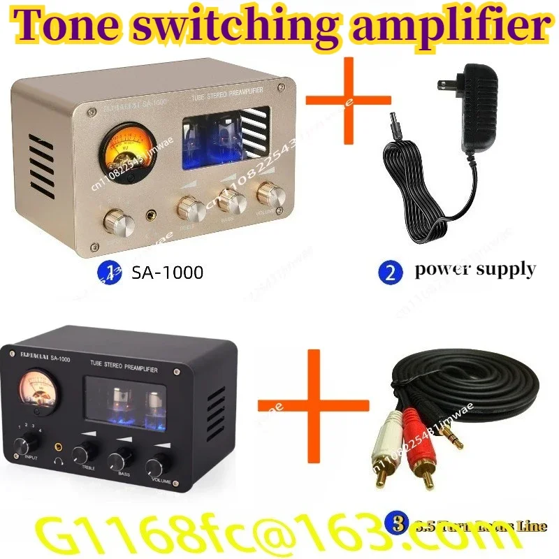 Audiophile Tube Preamp 4-input 2-output HIFI Preamp with Built-in VU Level Meter High-bass Adjustment Headphone Amplifier Part