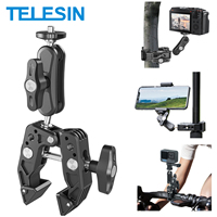 TELESIN Aluminum Super Clamp with Double 360° Ball Head Magic Arm For GoPro Insta360 DJI OSMO Aciton Mobile Phone Action Camera