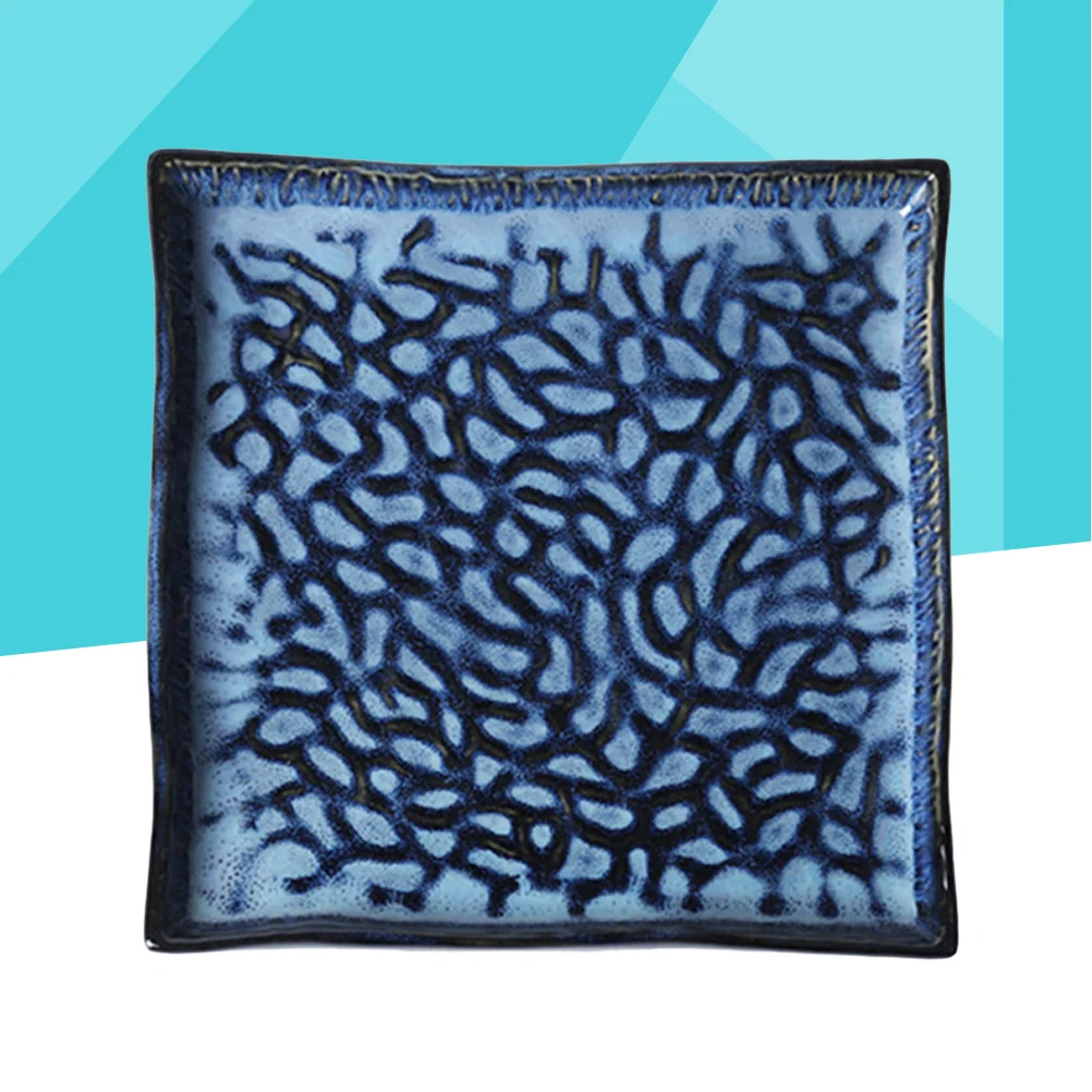 

8.8 Inches Square Embossed Ceramic Plate Exquisite Design for Snacks Nuts Dried Fruits Appetizers Home Restaurant