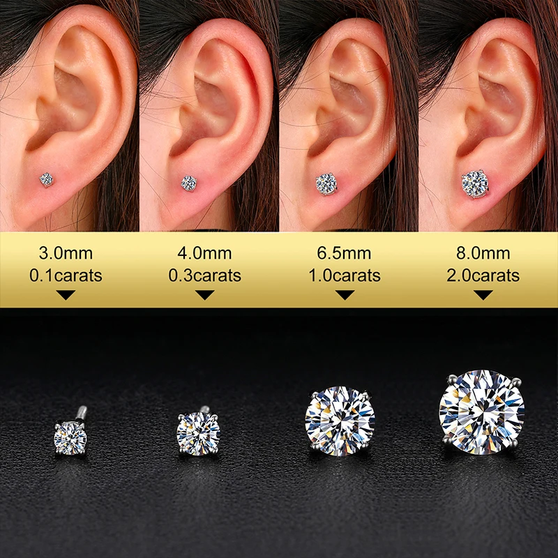 TUHE 0.3CT-4CT D Color Moissanite Stud Earrings 925 Silver For Women Unisex Real 100% Sterling Silver Earrings Wedding Jewelry