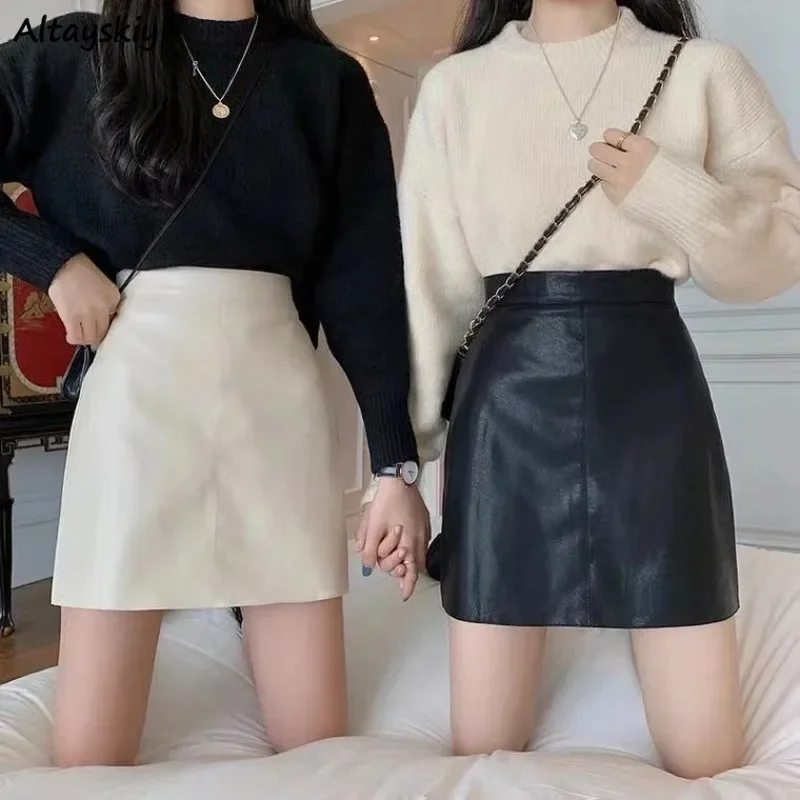 

PU Skirts Women Solid Simple Elegant Autumn New Creativity Sexy Streetwear Delicate Charming Basics Korean Style Ladies Designed