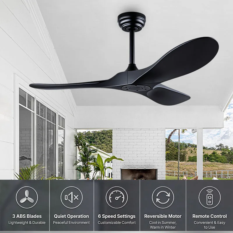 52 60 Inch Unlit Ceiling Fan ABS Dc Motor Fan Remote Control Silent Electric Fan Living Room Dining Room Outdoor Ceiling Fans