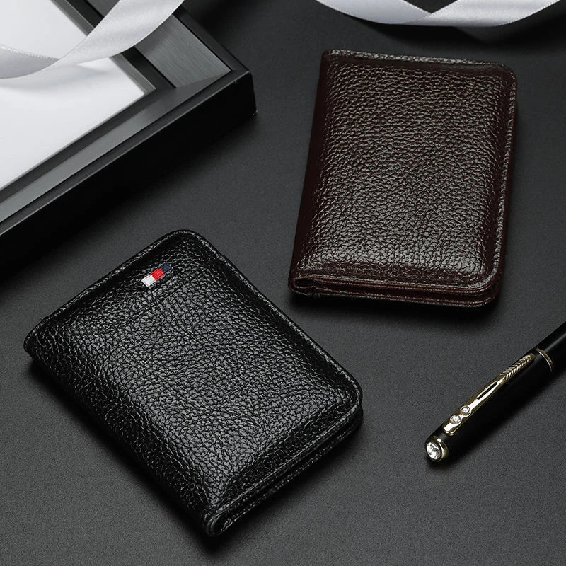 Porte-cartes de luxe en cuir fin pour hommes et femmes, mini portefeuille pour hommes, petit sac à main de poche, porte-cartes de crédit bancaire