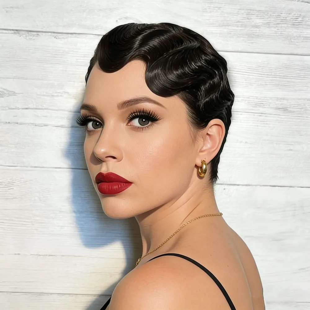 

Парик из натуральных человеческих волос, стрижка пикси, 4 дюйма, натуральный черный цвет, 150% плотность, машинная работа, волосы Реми, для женщин, для ежедневного использования, короткая прическа с эффектом волн.