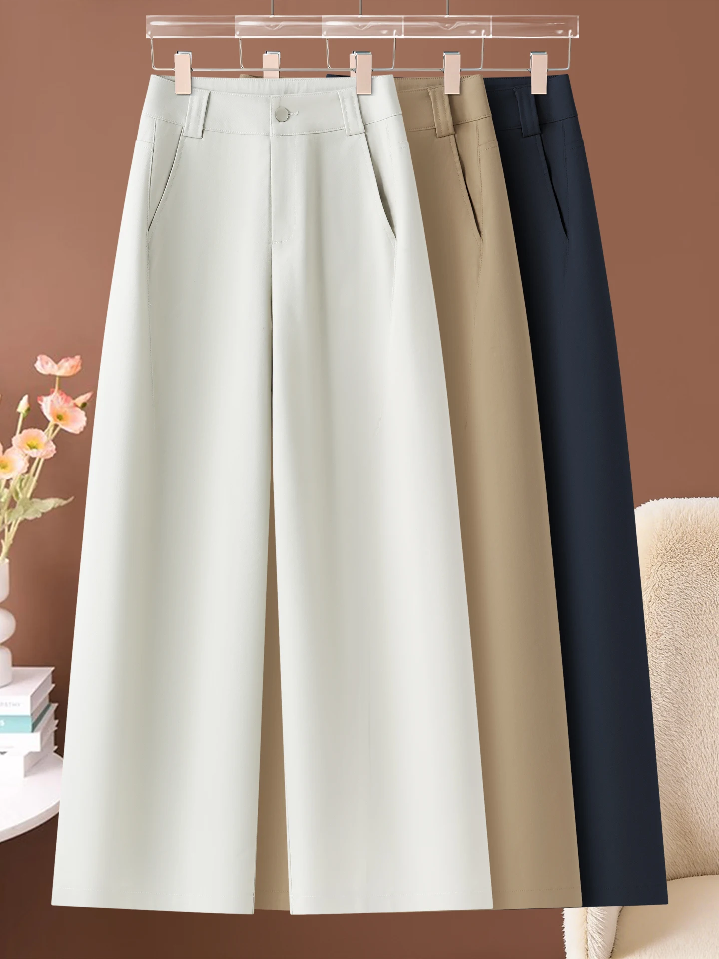 

High Waist Wide Leg Suit Pants Women's Spring Autumn 2026 New Fashion Popular Cotton Narrow Version Casual Straight Le...