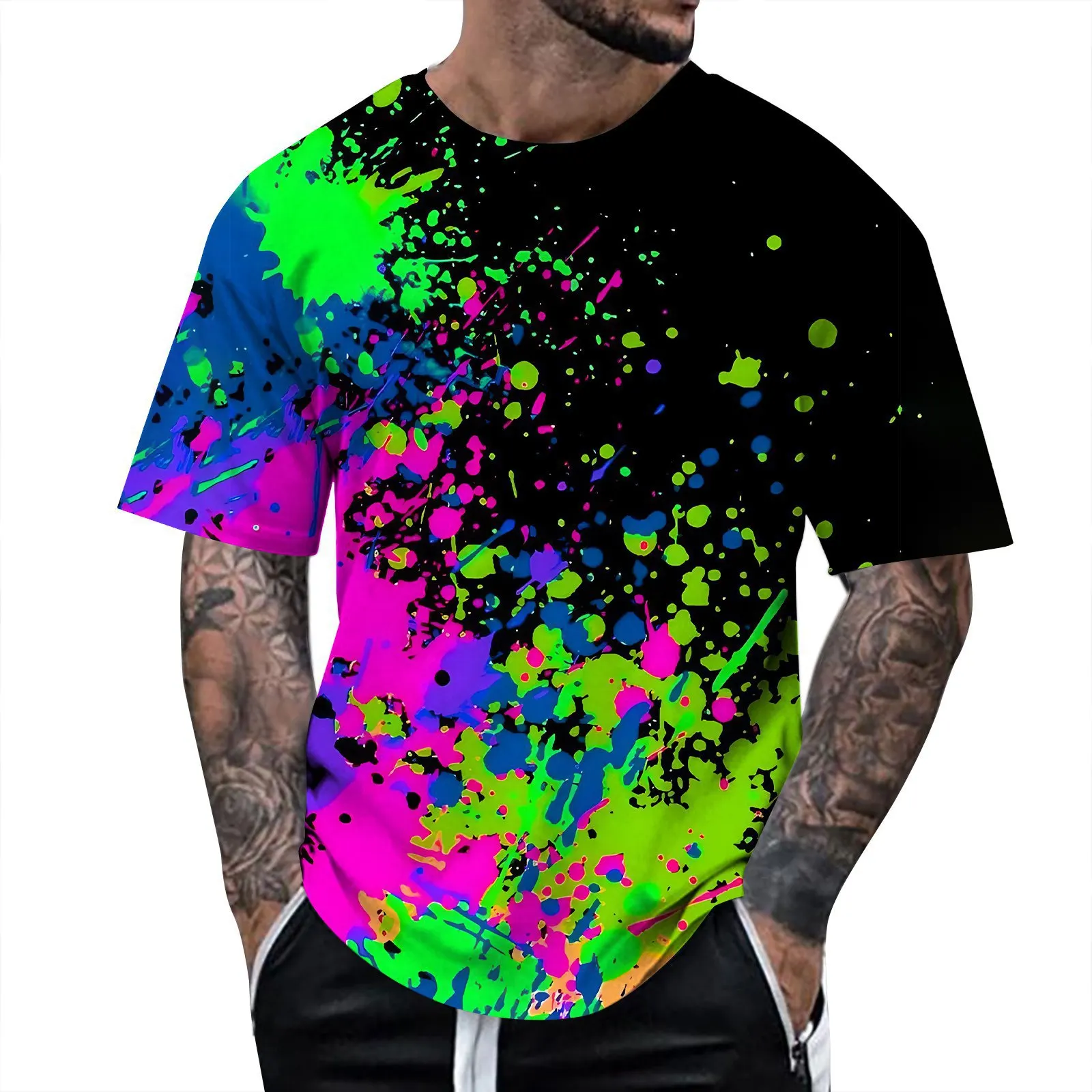 Summer Color Tie-dye T-Shirts Splashed Ink 3D Print Men Women Short Sleeve Round Neck T Shirt Harajuku Y2K Top Tees Man Clothing