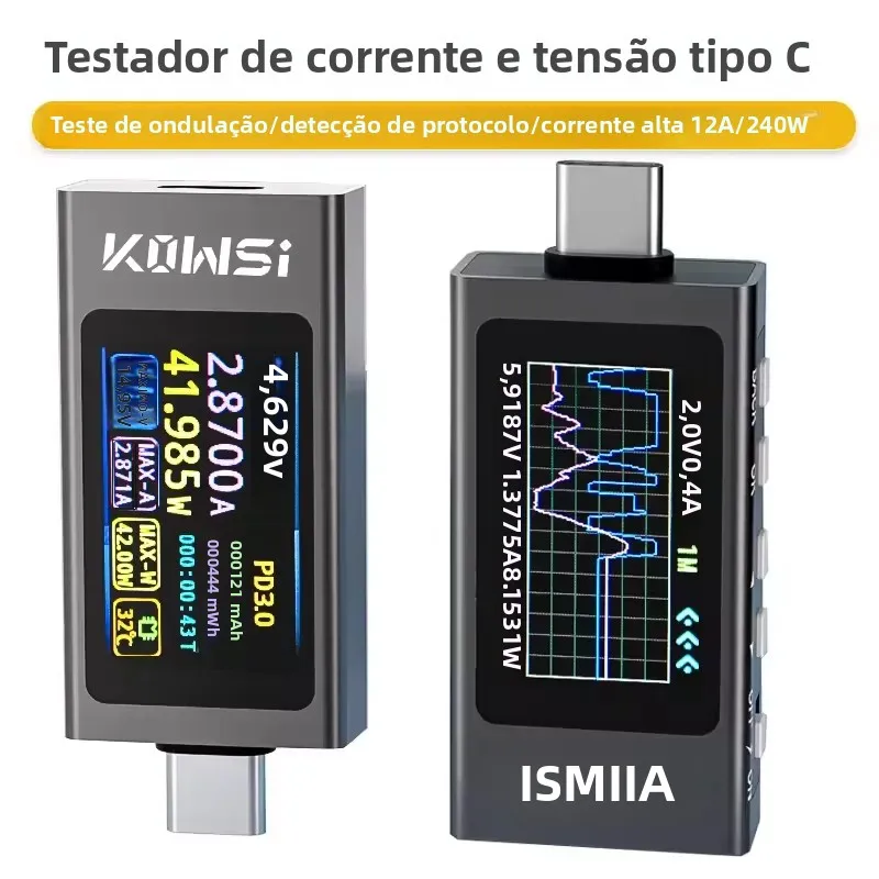 KWS-X1 tipo-c monitor de corrente e tensão dc 4-30v 0-12a medidor de energia testador pd capacidade da bateria display lcd digital medidor