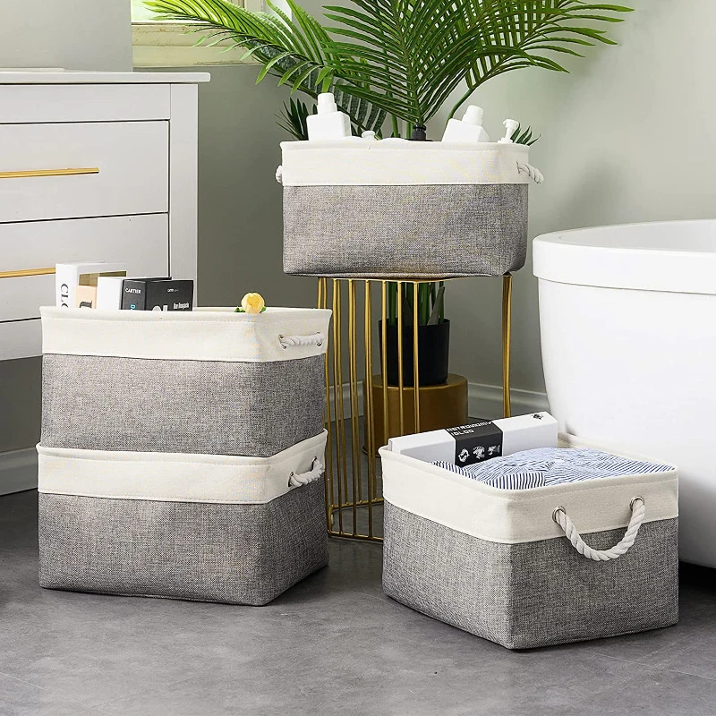 Foldable Fabric Fabric Storage Baskets, with Handles Linen Wardrobe Storage Rack Home Wardrobe Towel Toys Storage Basket