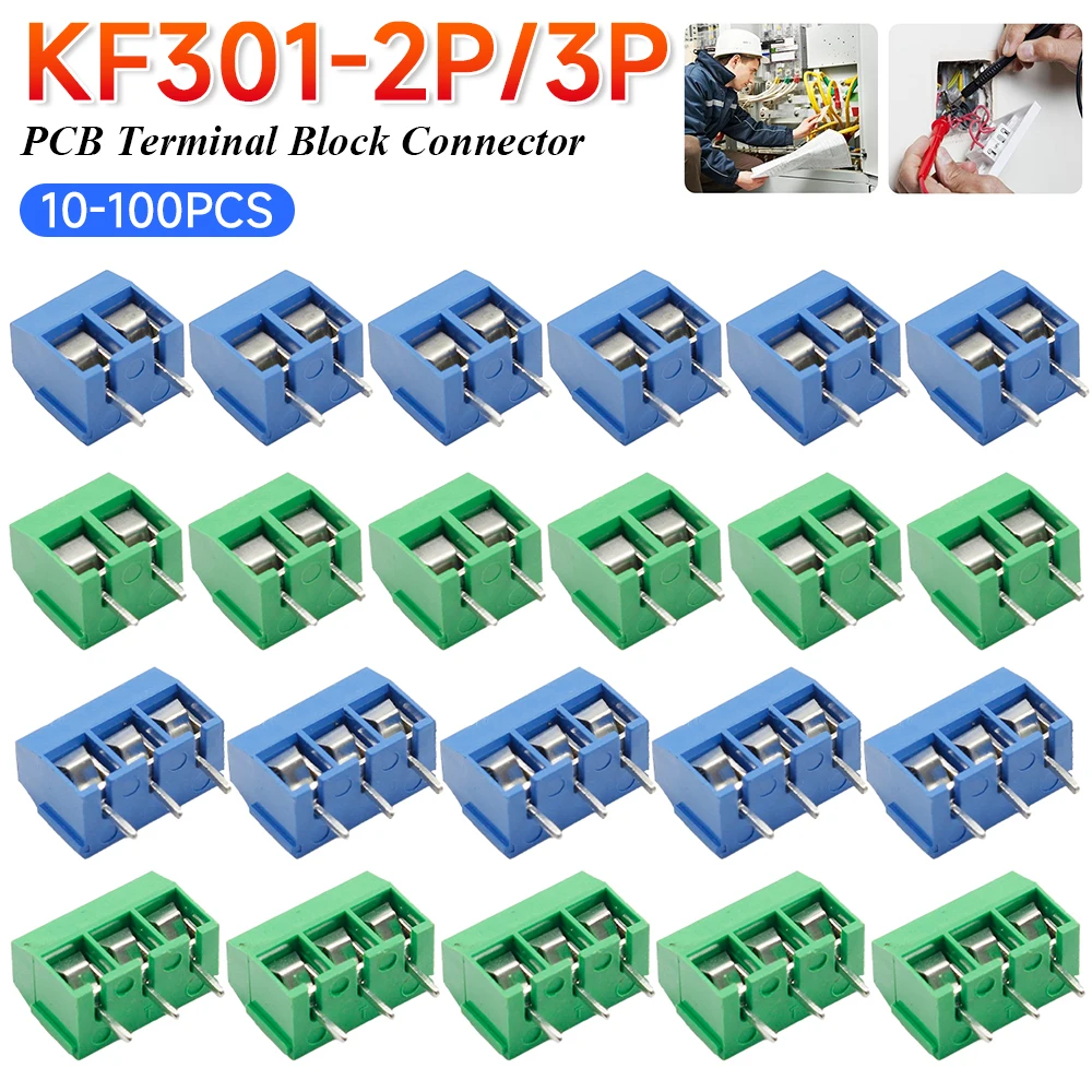 10-100PCS KF301 2P/3P PCB Terminal Block Connector Pitch 5.0mm PCB Screw Terminal Block Connector Assortment Kit for Arduino