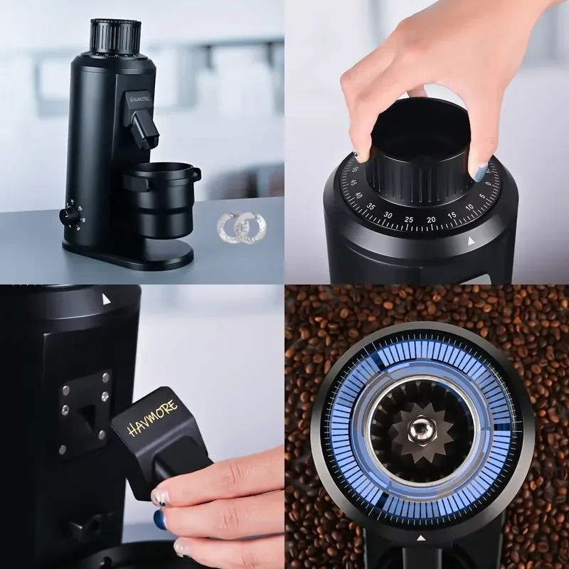 HAVMORE Automatic Stainless Steel 80MM Flat Burr Coffee Grinder 70g Capacity for Housing Household Commercial Use EMG100