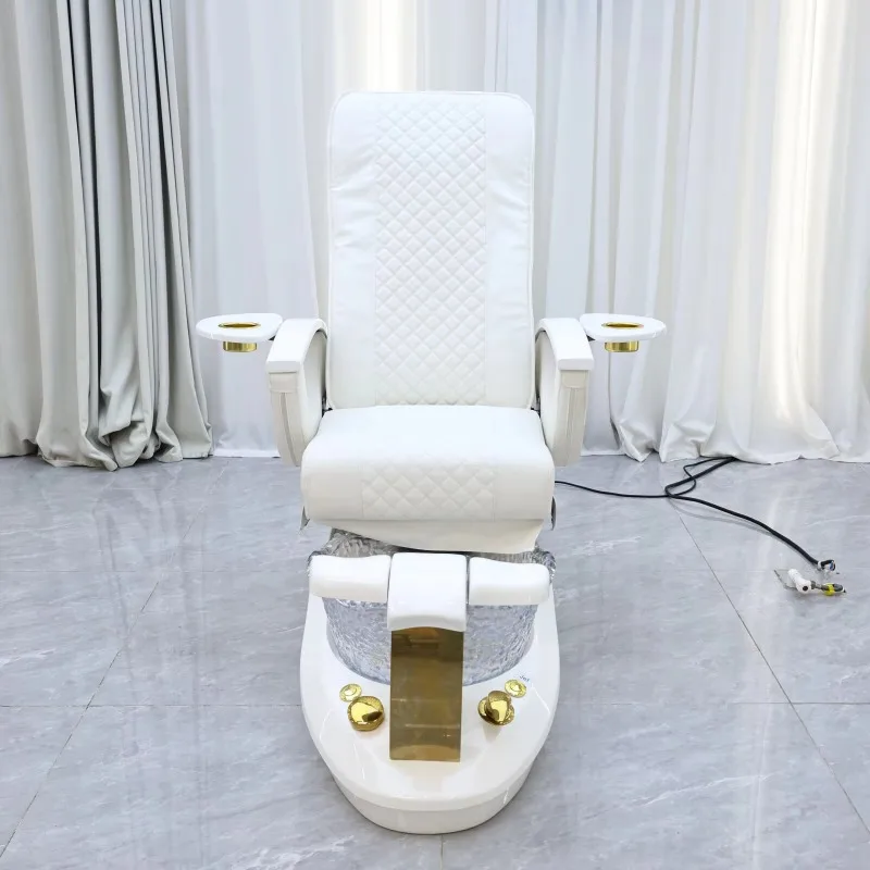 Luxury No Plumbing Electric Pedicure Spa Chair Beauty Salon Furniture Pink High-Grade Glass Ceramic Nail Foot Jetting