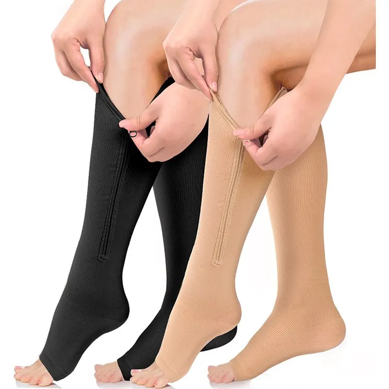 1 Pair Zipper Compression Socks Women Men Pain Relief Stretchy Stockings Compression Sports Socks Support Open Toe