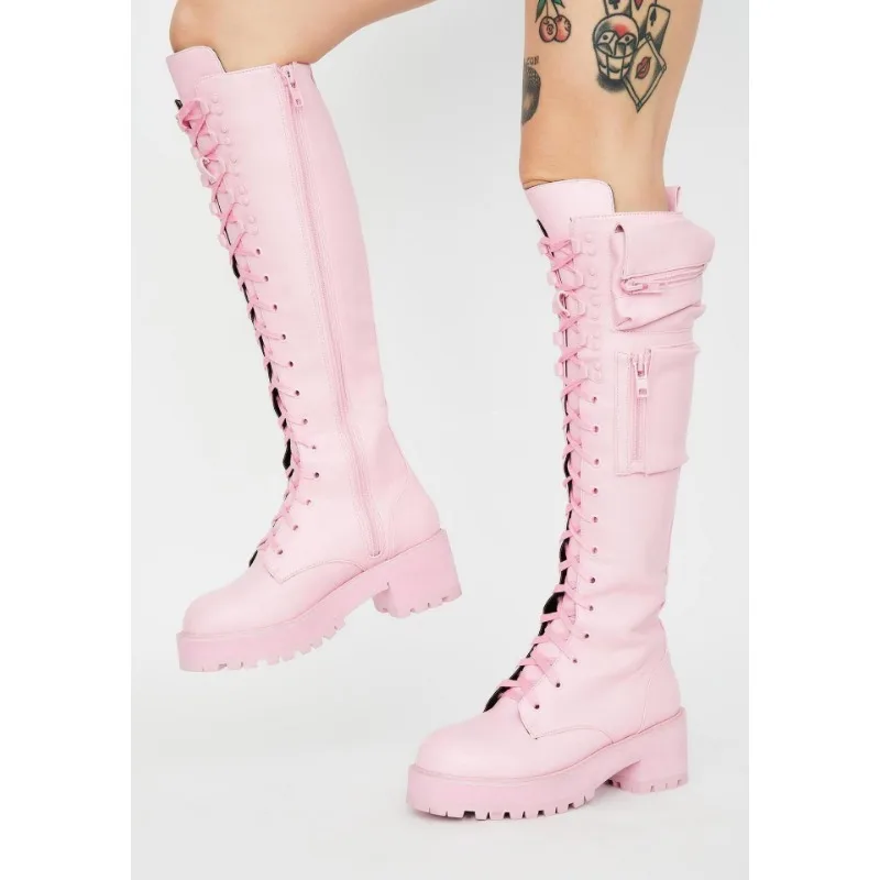 British Style Women\'s Boots Knee High Bohemian Concise Knight Boots4CM Square Heel Autumn and Winter Low Heeled Thick Soled Boot