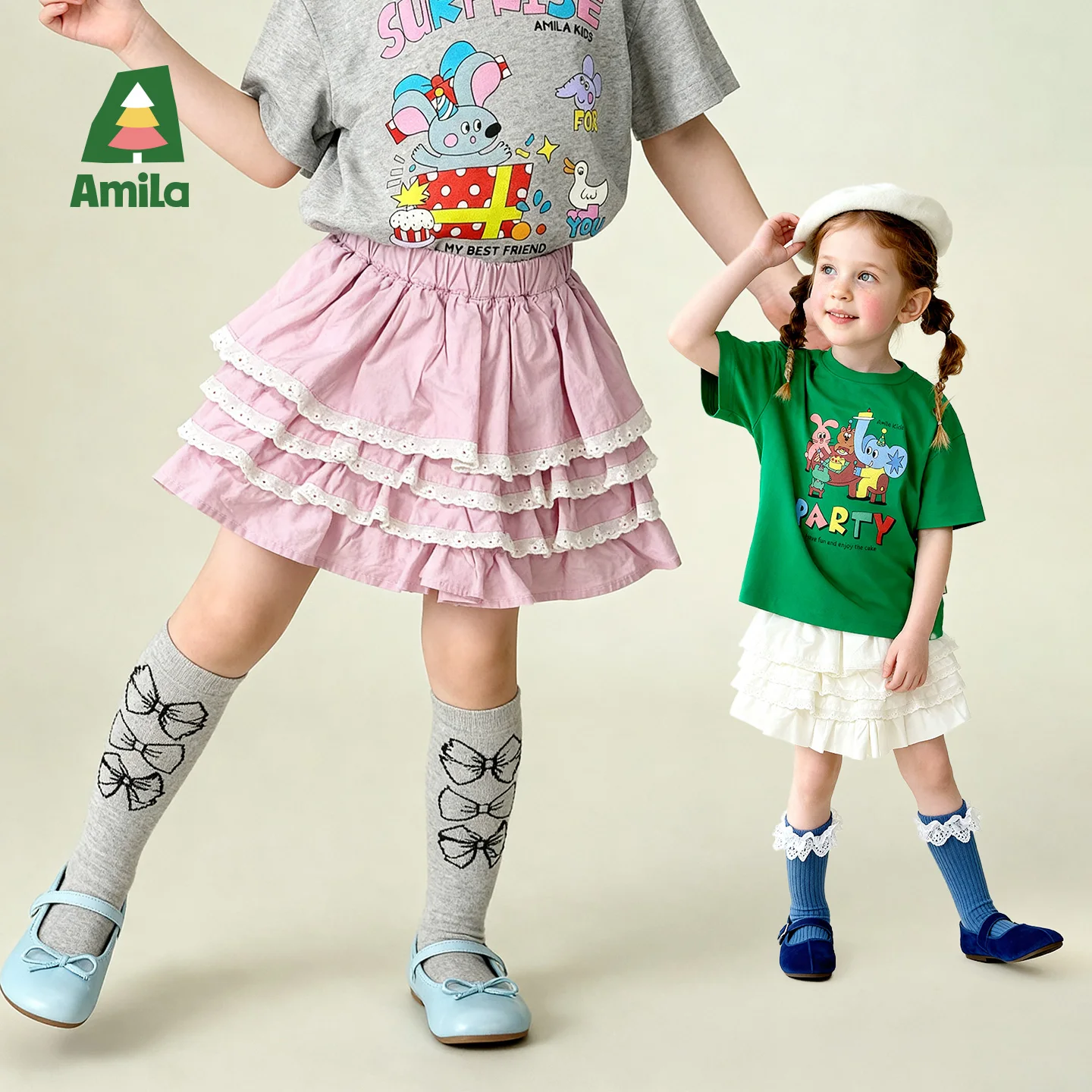 Amila 2026 Summer New Arrival Girls' Multi-Layer Lace Skirt, Sweet And Fresh, Versatile And Cute Cake-Style Short Skirt