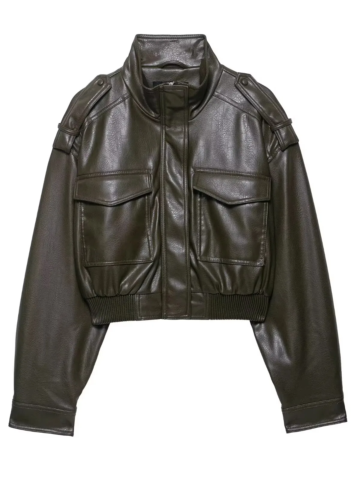   เสื้อแจ็คเก็ตหนังเทียมสำหรับผู้หญิง รุ่นใหม่ประจำฤดูใบไม้ร่วง แขนยาว คอตั้ง สไตล์แฟชั่นสำหรับสุภาพสตรี...