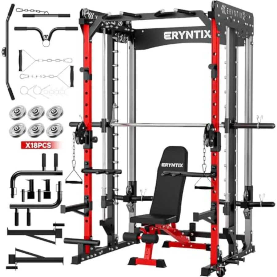 Smith Machine 2600 LBS Capacity Power Rack for Home Gym Garage All-in-One Power Cage with Cable Crossover Heavy-Duty Squat Rack