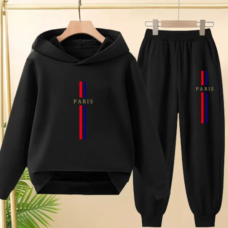 

3-12 Age Children Autumn Winter 2 Piece Set Casual Letter Boy Girl Hoodie Trousers Pullover Hooded Outdoor Sportswear Outerwear