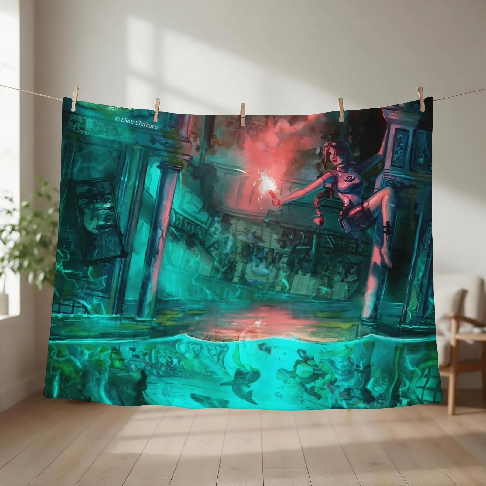 Wreck of the Maria Doria - Tomb Raider 2 - Lara Croft Art by Eliott Cha'coco Throw Blanket Camping Personalized Gift Blankets