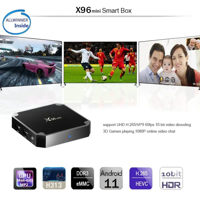 X96 Mini Smart TV Box, Android 11.0, H313S, Façades Core, 4G, WiFi, 2 Go, 16 Go, 4K, 3D, HD, HDR10, H.disparates, Lecteur multimédia, Iptv