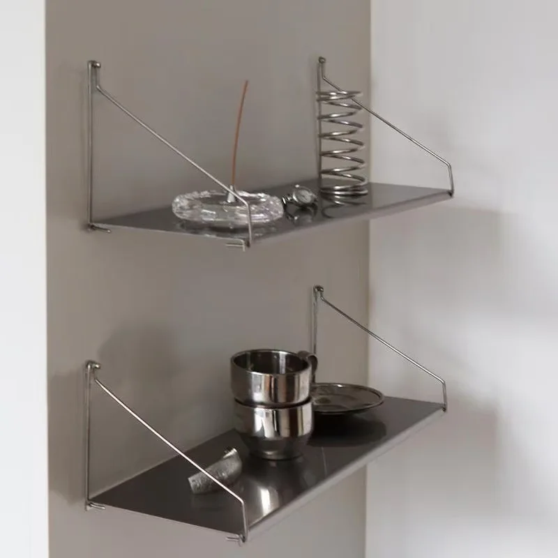 Stainless steel wall shelf bookshelf one-word shelf living room kitchen background wall minimalist storage rack