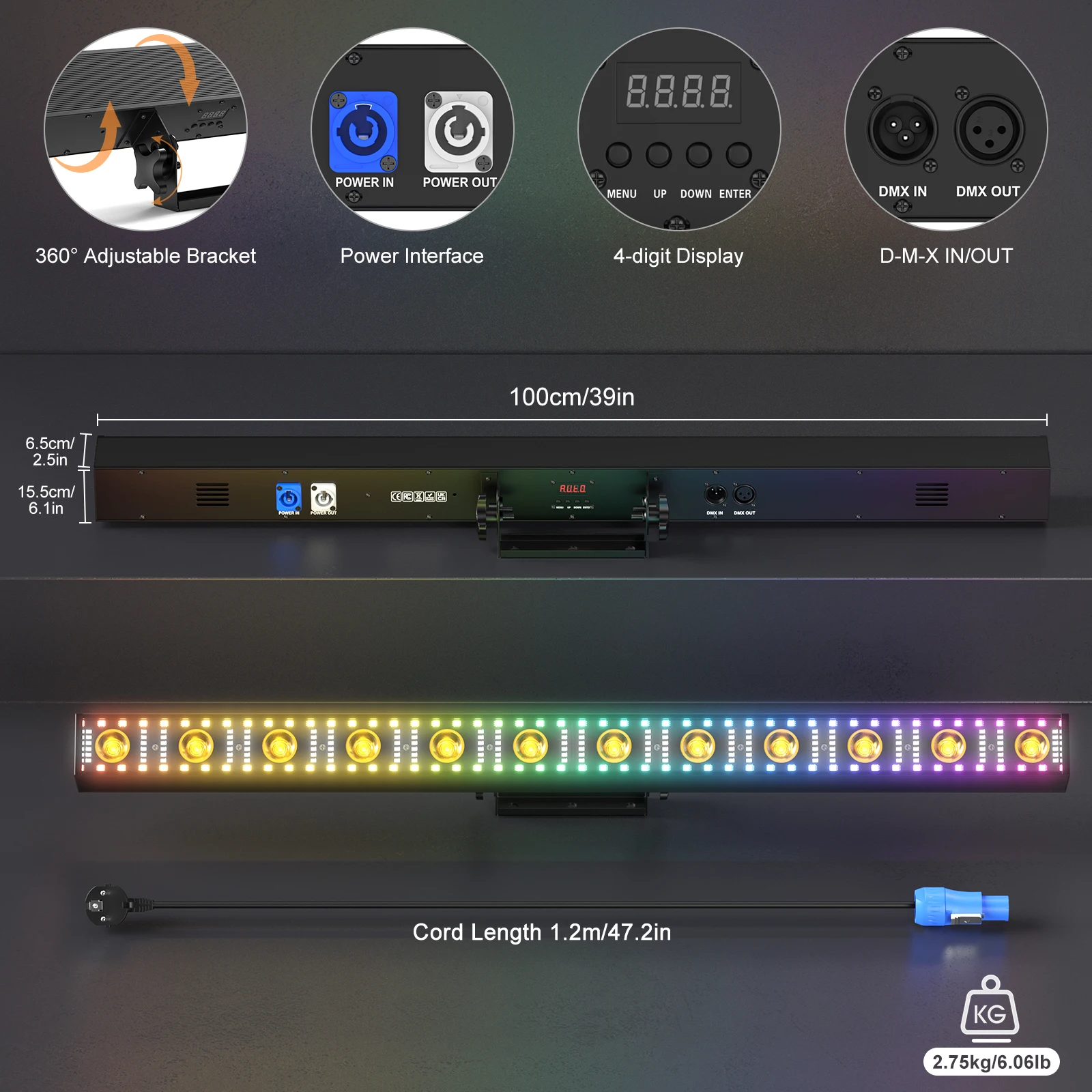 1/2/4 قطعة 12 المصابيح RGB شعاع الجدار غسالة ضوء 150 واط المرحلة تأثير الإضاءة DMX تظهر أضواء ل ديسكو حفلة موسيقية مسرح بار نادي #5