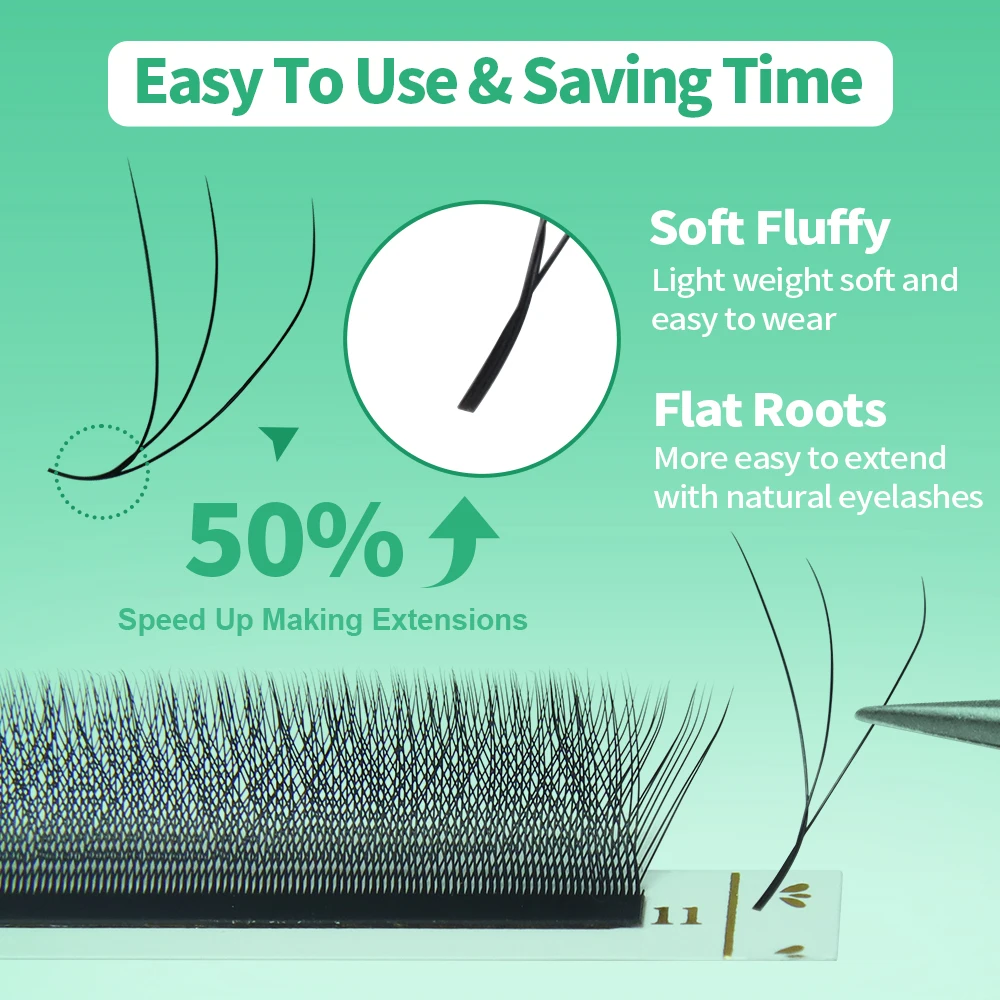 JEMEDO 3D W-Shape Eyelash Extension C/D/M Curl Lashes Extension 0.07mm Natural Premade Volume Fans For Beauty Eyelashes Makeup
