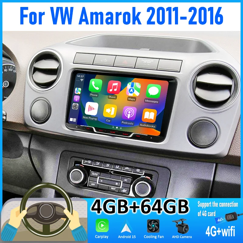 

9'' 4+64GB For VW Amarok 2011-2016 Car Radio Android 15 Auto Support Wireless Apple Carplay 4G+WIFI 2DIN FM GPS Bluetooth Stereo