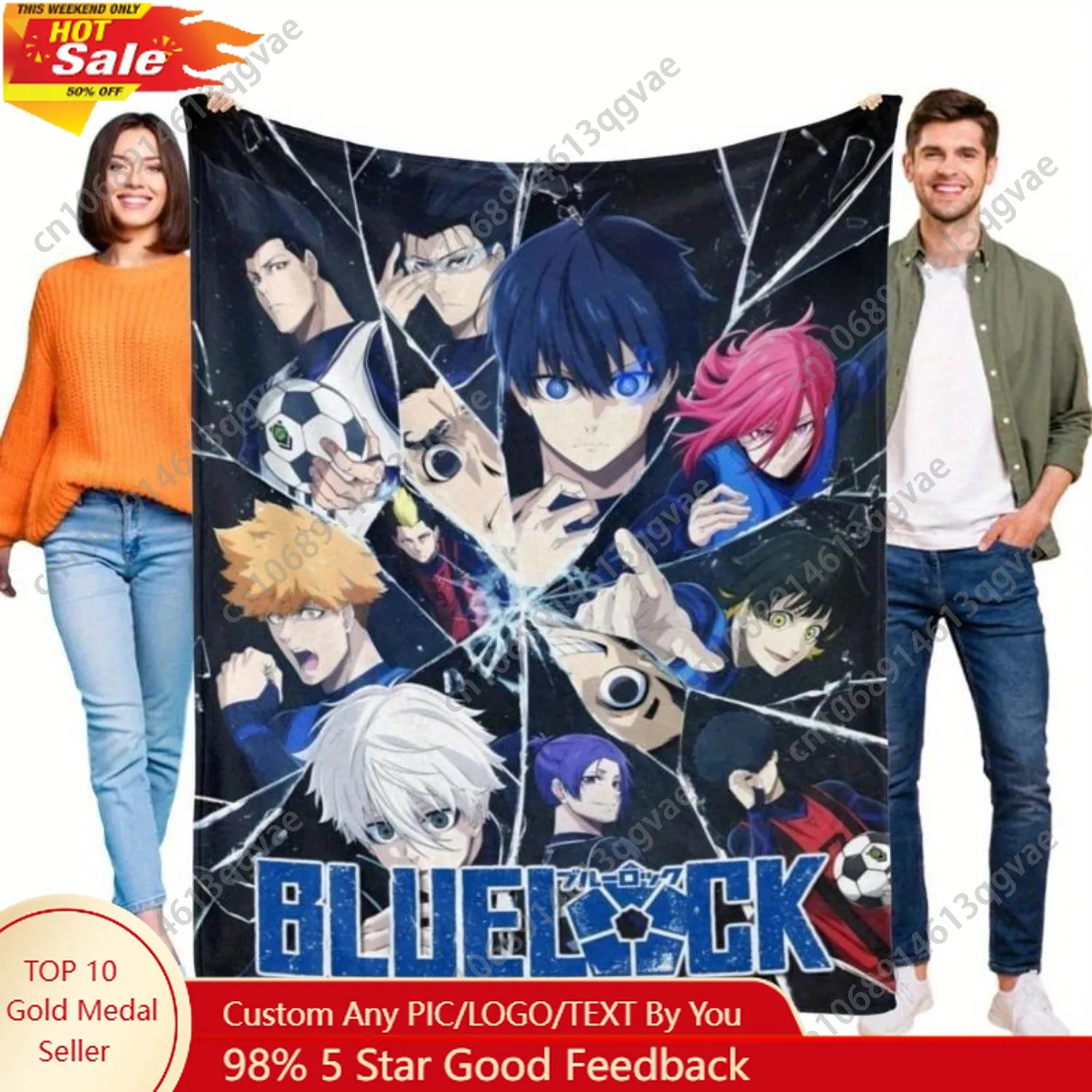 

Blue Lock Anime Themed Fleece Blanket Soft Brushed Microfiber Geometric Character Design Lightweight All-Season Throw for Bed