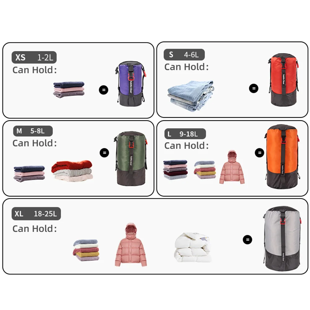 Lightweight Compression Stuff Sack 1-2L Waterproof Polyester Compression Bag Storage Bag for Camping Hiking Backpacking 5