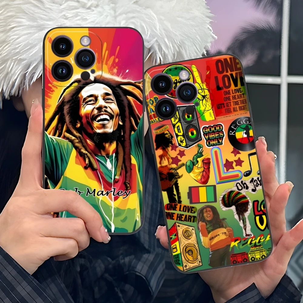 Reggae Bob Marley Mobile Cell Phone Case for iPhone 16 15 14 13 12 11 X XR XS 8 7 Pro Max Plus Mini Black Soft Phone Cover Shell