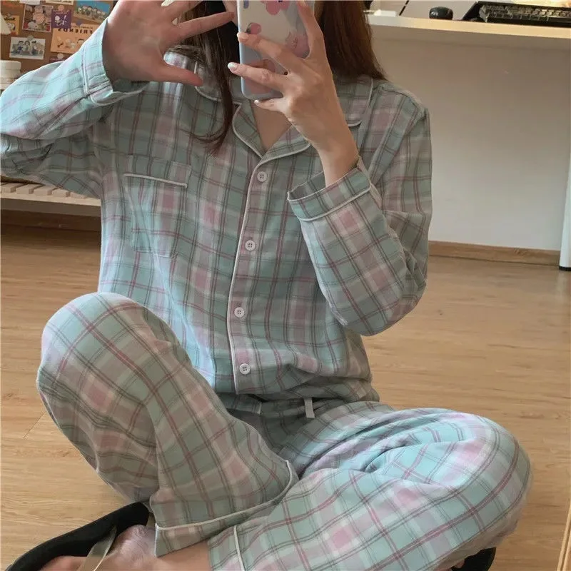 

Spring Autumn Pajama Sets Lounge cardigan sleepwear long sleeved pants cartoon cute thin home suit set Women's Sleep Underwear