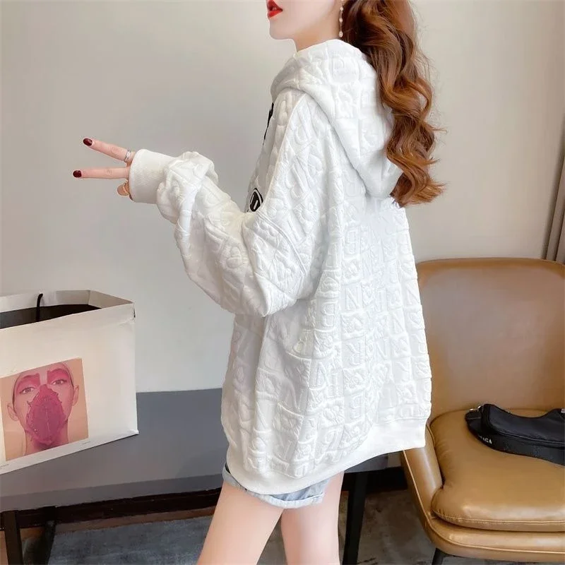 Branco feminino com capuz superior solto moletom dropshiping roupas coreanas na promoção casual novidade moletom com capuz feminino
