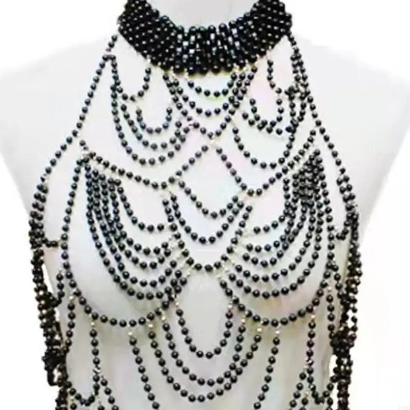 270D Women Layered Pearl Body Chain Choker Necklace Harness Sexy Body Jewelry