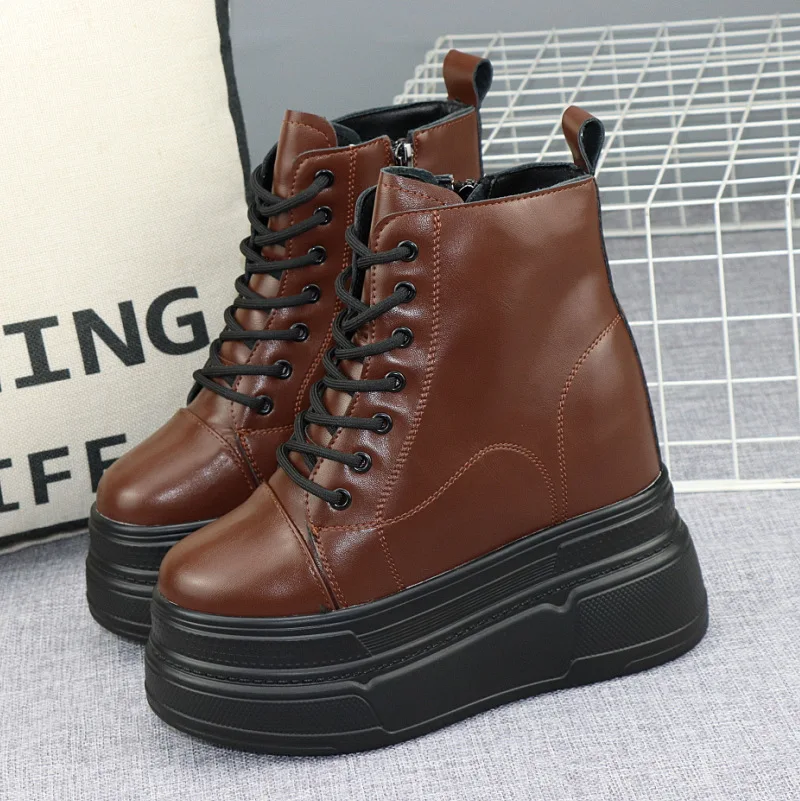 Fujin 14cm 12cm 10cm Genuine Leather Super Thick Sole Platform Wedge Hidden Heel Boots Shoes ZIP Boots Ankle Booties 2024 - Image 4