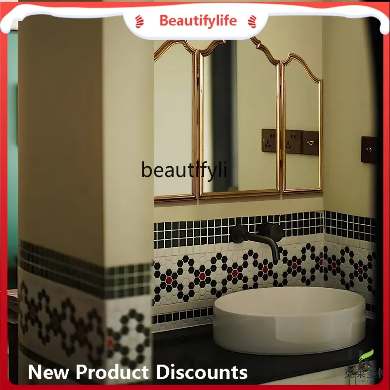 C45 French retro three-sided folding bathroom mirror bedroom vanity vanity mirror European style