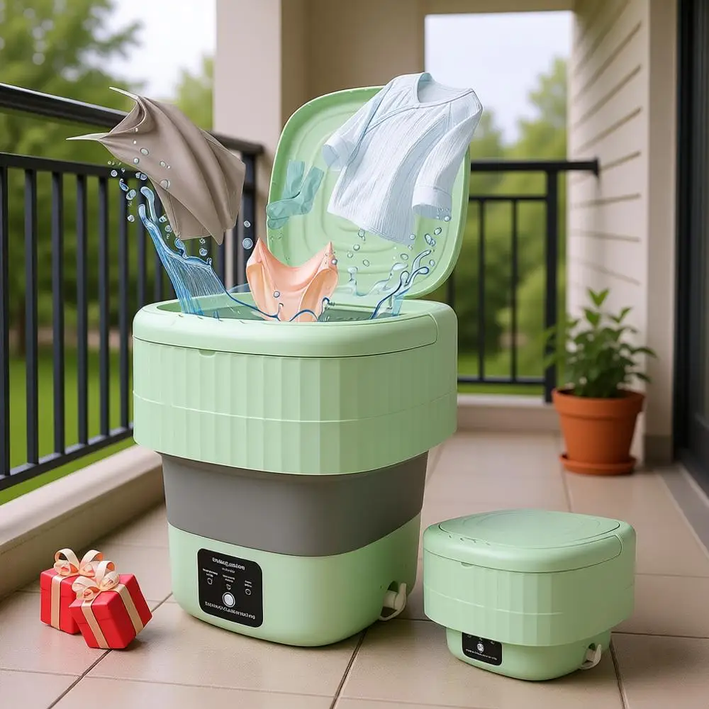 

Мини-стиральная машина, 9 л, 3 режима, дезинфекция синим светом, идеально подходит для нижнего белья, носков, детской одежды, складная, экономия места