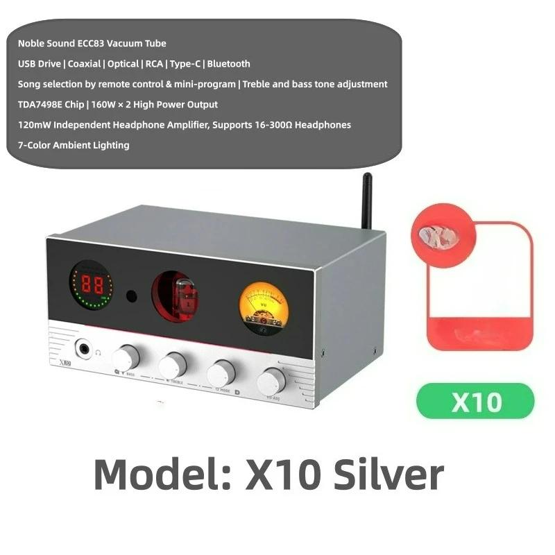 Player Decoder Preamplifier Multi-functional HIFI Power Amplifier Output Audio Power Amplifier USB Player with Ambient Lighting