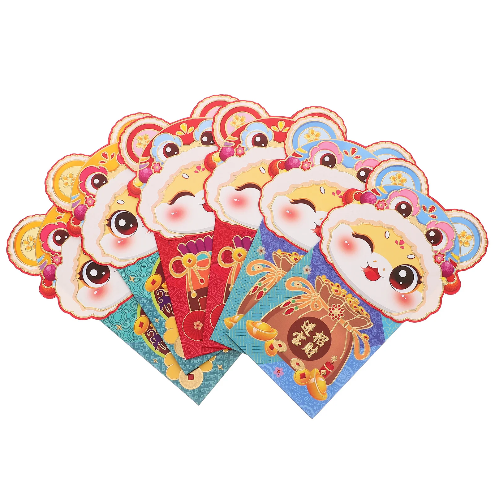 6 pçs envelopes vermelhos estilo dos desenhos animados flip capa ano novo dinheiro envelope lunar ano novo dinheiro envelope tradicional hongbao