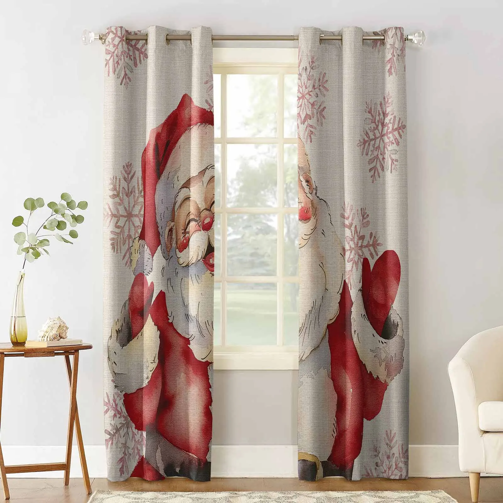 Christmas Snowflakes Retro Santa Claus Curtains For Kitchen Bedroom Window Treatment Curtains For Living Room Home Decor