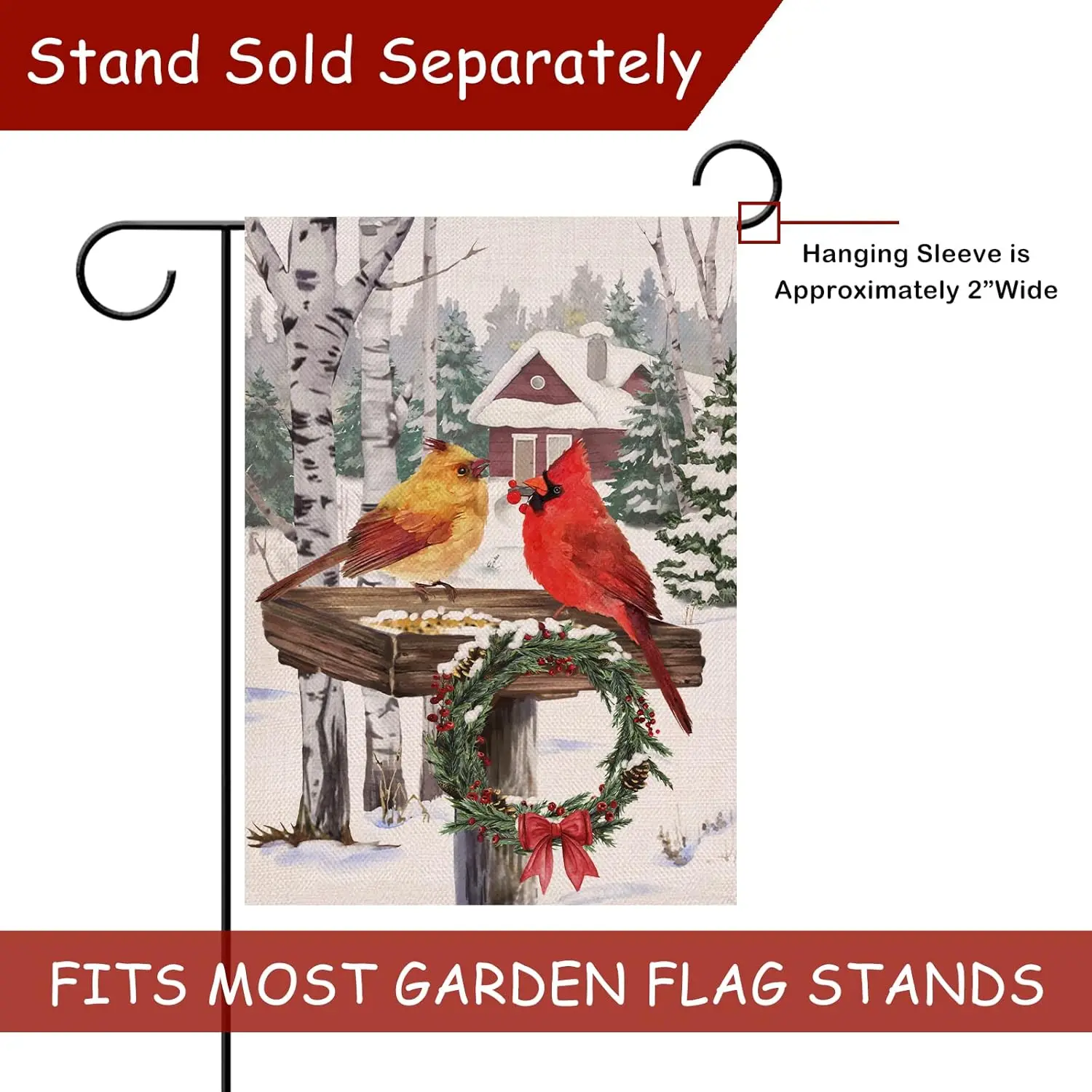 Selmad Winter Cardinals Couple Decorative Burlap Garden Flag, Snowy Red Yellow Birds Home Yard Small Outdoor Decor, Christmas Wh