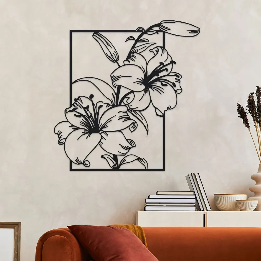 2D Iron Lily Flower  Room Decor Metal Wall Art, Framed Line Art Sign, Home Decor, Wall Hanging, Room Decor, Outdoor Decor