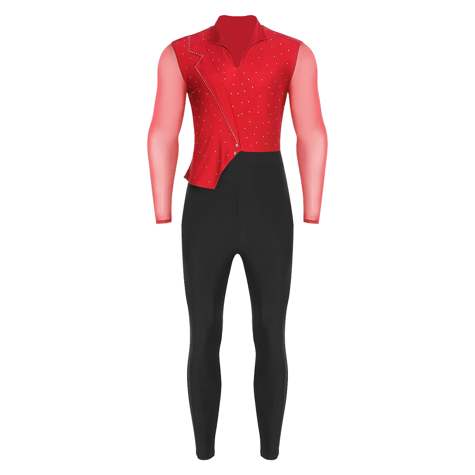 Mens's Acrobatics Leotards Performance Costume Male Dance Artistic Skating Tight Mesh Gymnastics Jumpsuit Latin Dance Bodysuit
