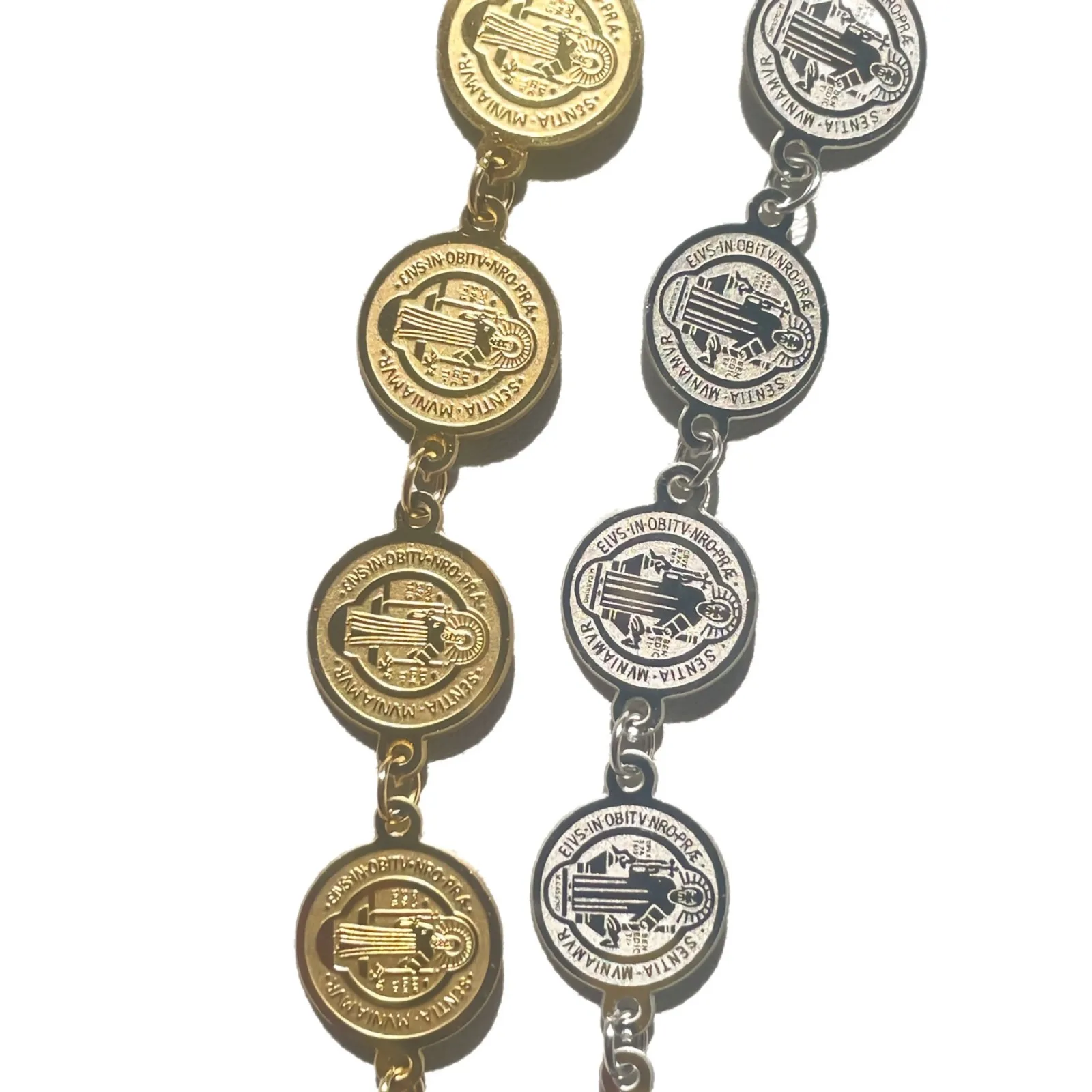 Heiliger Benedikt, 11-teiliges Medaillenarmband, Edelstahl, spiritueller Schutz, Amulett-Armband, Benediktin, Segen, Schmuck – Detail 6