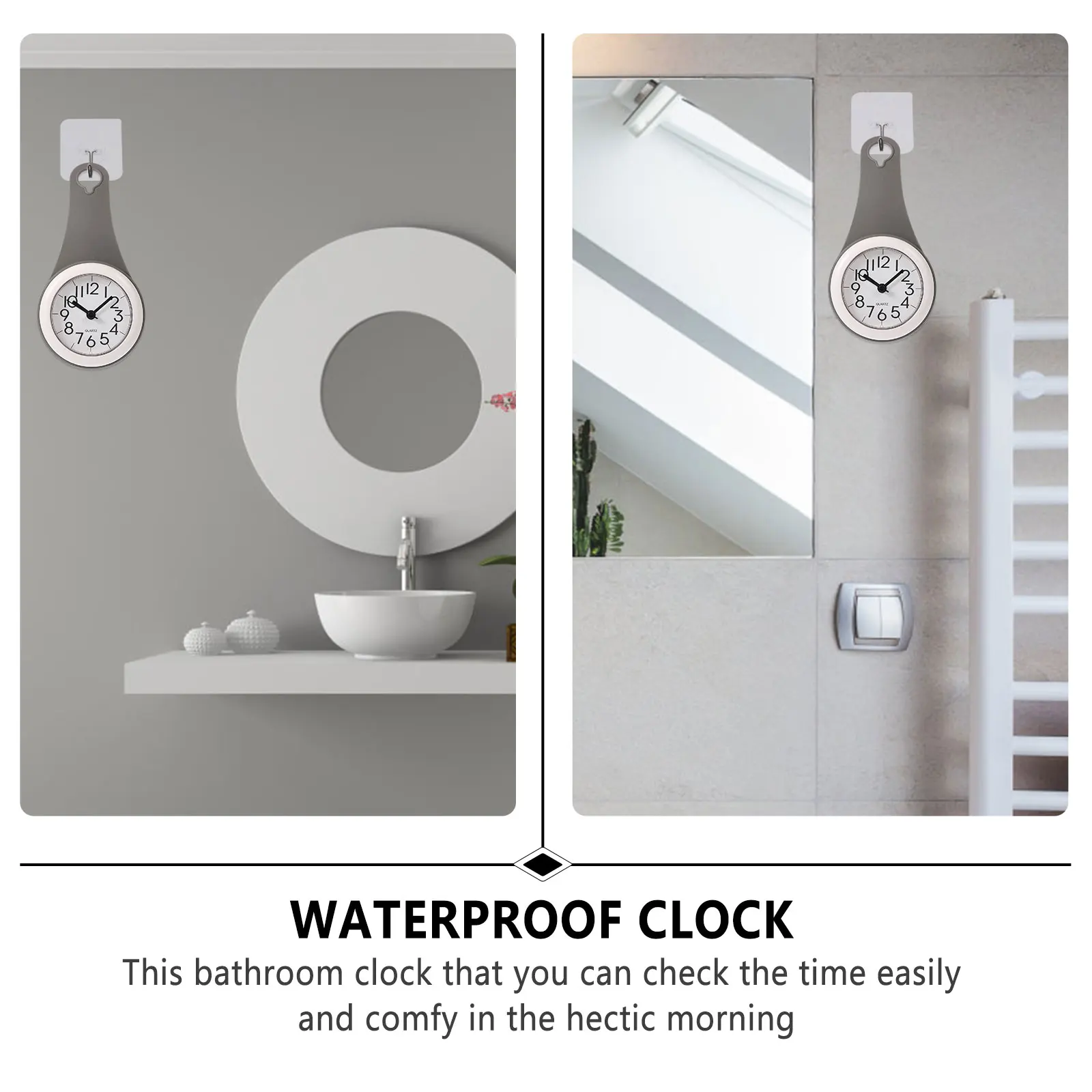 

1Pcs Waterproof Wall Clock Bathroom Silent Mute with Suction Cup Hanging Hook for Shower Kitchen Timer Shower Clock