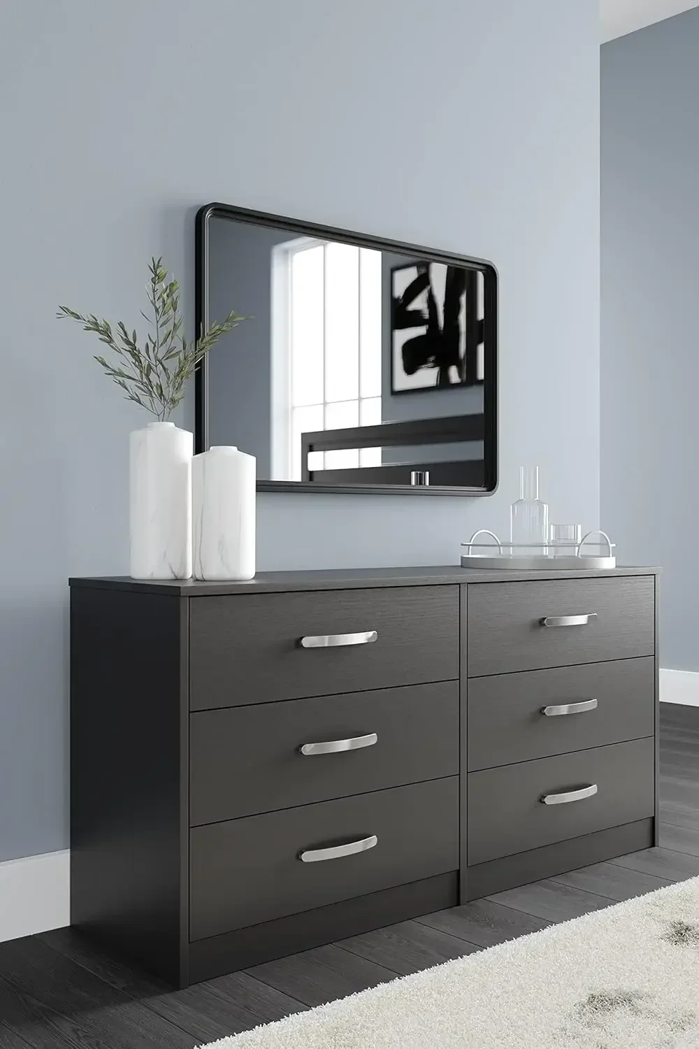 Design by Ashley Finch Modern 6 Drawer Dresser with Ball-bearing Construction and Safety Stop, Black