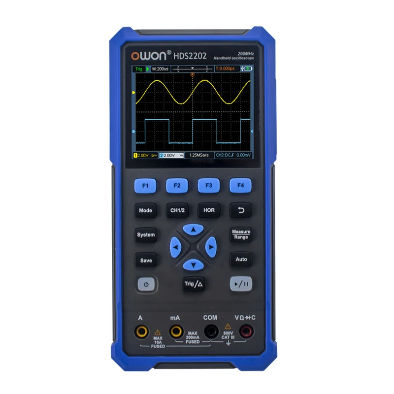 OWON HDS2202 2 in 1 2CH Digital Handheld Oscilloscope Multiumeter 200MHz Bandwidth OSC+DMM for Automobile Maintenance