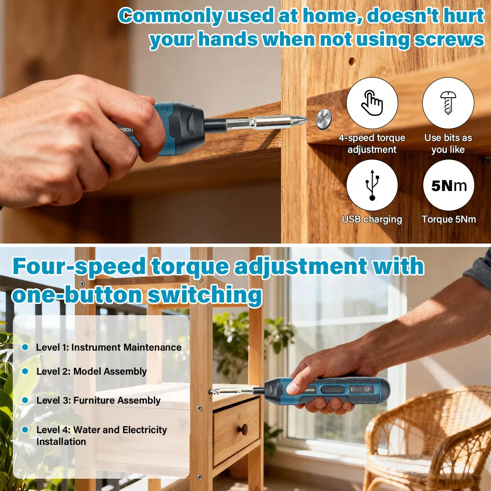 20pcs Electric Screwdriver Set USB Rechargeable 1300mah Adjustment Power Dril Multi-function Disassembly Torque Repair Tools Kit