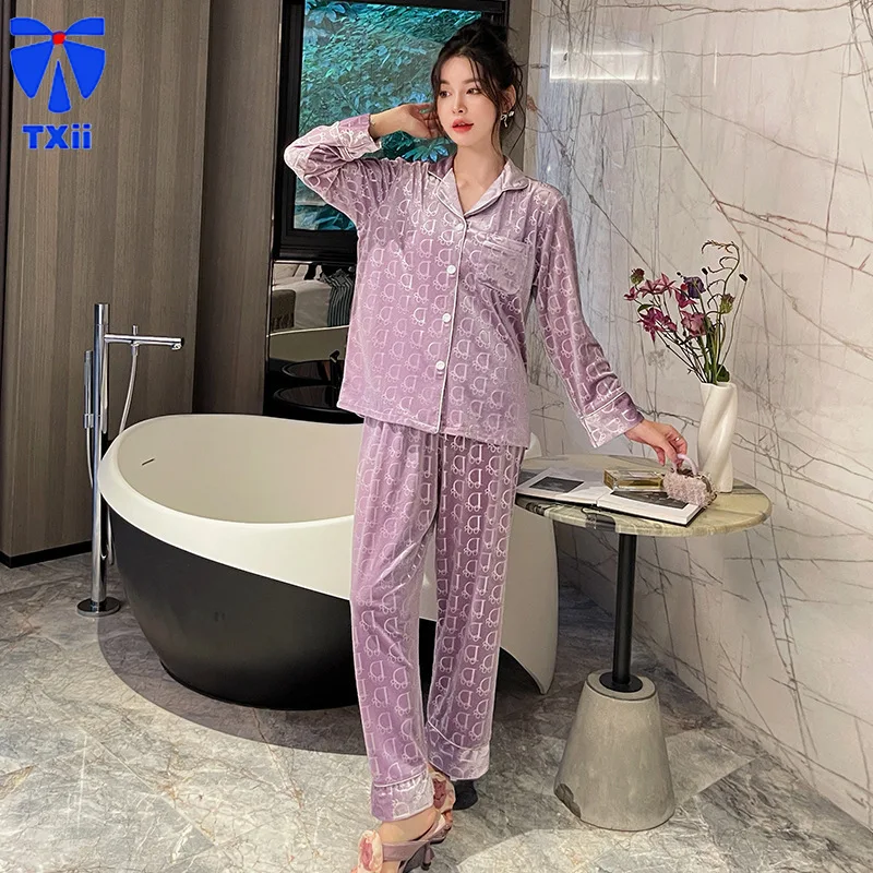 Autumn Thin Velvet Pajamas Women\'s New High-end Sense Solid Color Light Luxury Long-sleeved Trousers Home Clothes suit